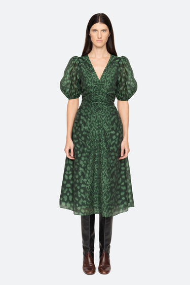 Claude Print Puff Midi Dress Green-Dress-Sea New York-Debs Boutique